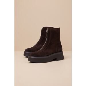 Steve Madden Jones Brown Suede Leather Zip-Front Platform Ankle Boots